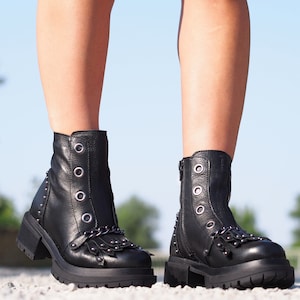 Black genuine leather boots, woman genuine leather boots, Extravagant leather boots, woman casual boots,Leather boots for women