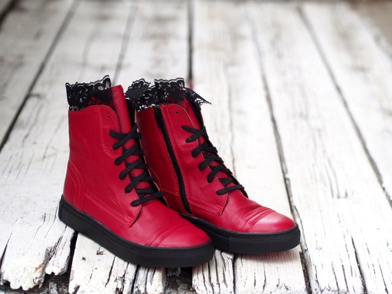 Red leather nikes deals