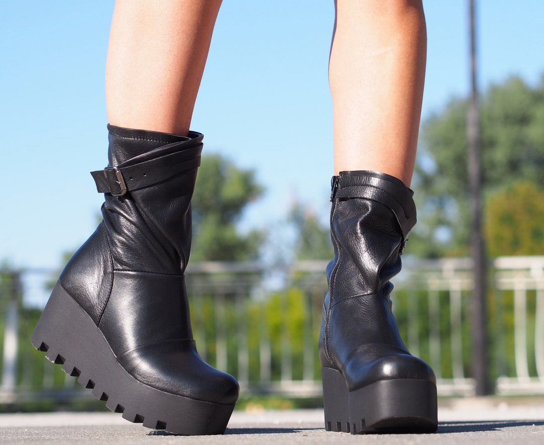 Extravagant Black Genuine Leather Boots,women's Leather