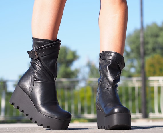 Extravagant Black Genuine Leather Boots,women's Leather Boots