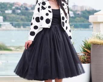 Black Tulle Midi Skirt – Handmade Fluffy Skirt with Cotton Lining, Elegant Party Skirt for Women, Gothic Tutu Skirt, Retro Style Tulle Skirt