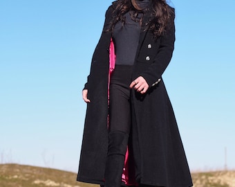 Elegante abrigo largo de lana, abrigo largo de lana negro para mujer, abrigo de lana de invierno, abrigo maxi de lana, abrigo de invierno de lana, abrigo cruzado