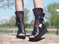 Women Genuine leather summer boots,Extravagant Leather Wedges sandals,Women Leather sandals,Black leather summer boots by Adrenaline product logo