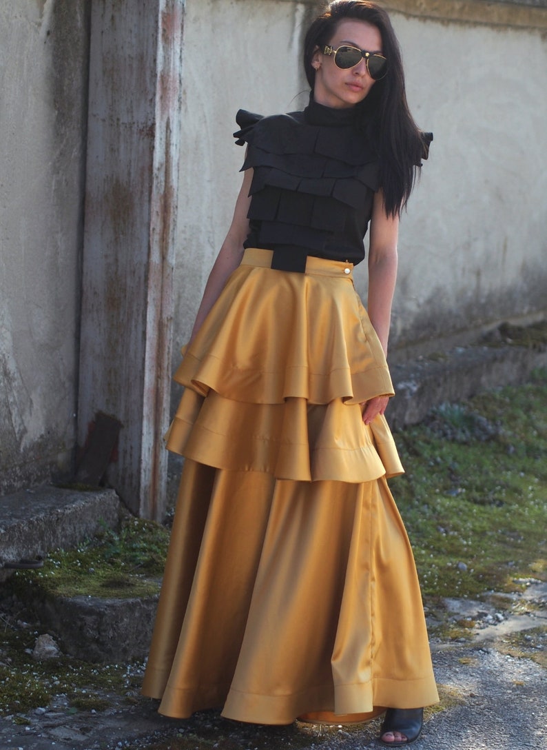 Long Maxi skirtextravagant long skirtloose maxi casual Plus size skirtYellow skirtasymmetric skirtball gown skirtHigh Waist Skirt