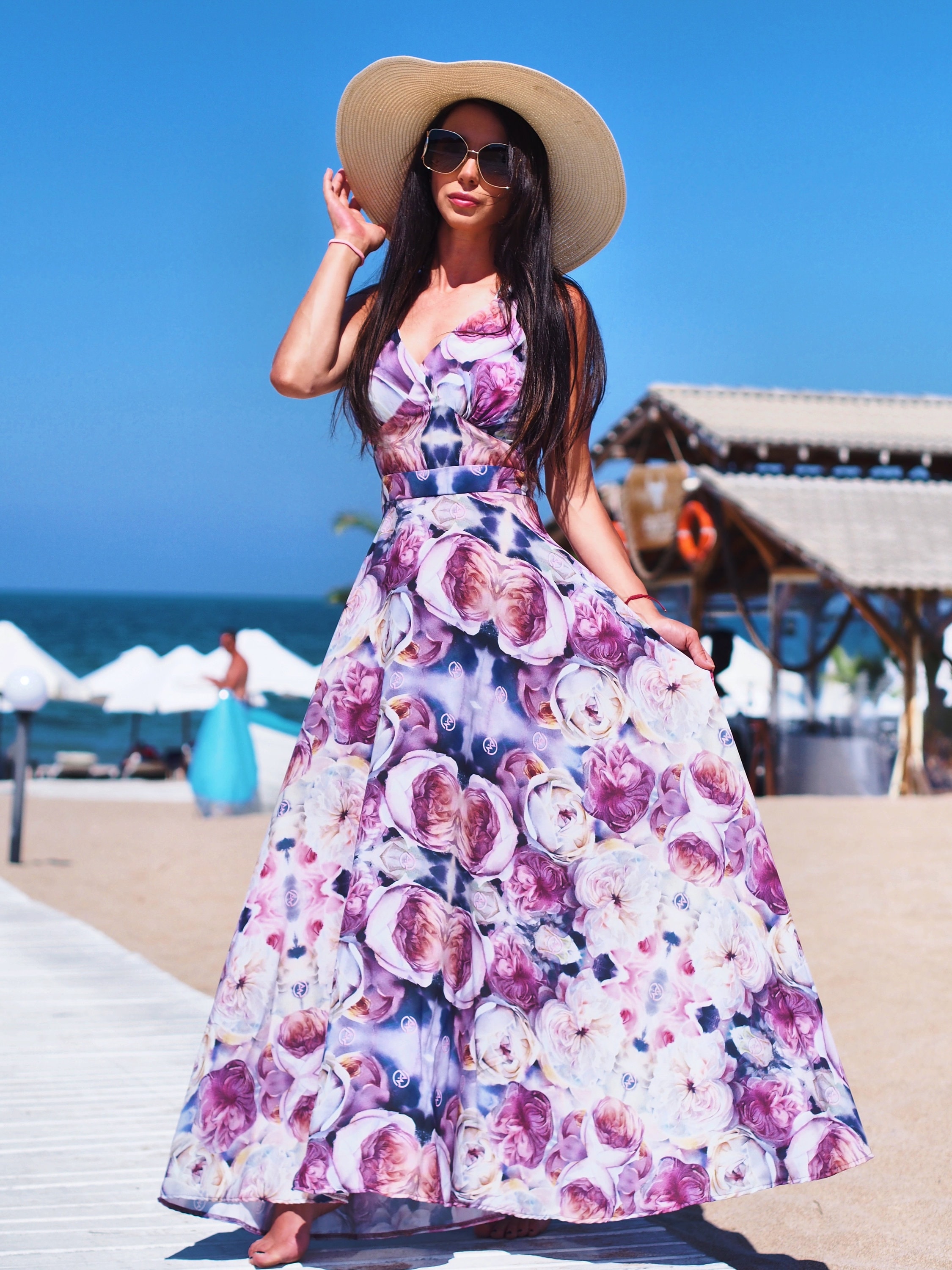 summer floral maxi dress Open-Back Pleated Pink Casual Blush Pink Floral / Large 49 if viewing on a mobile device Women's Floral Maxi Dress Flowy