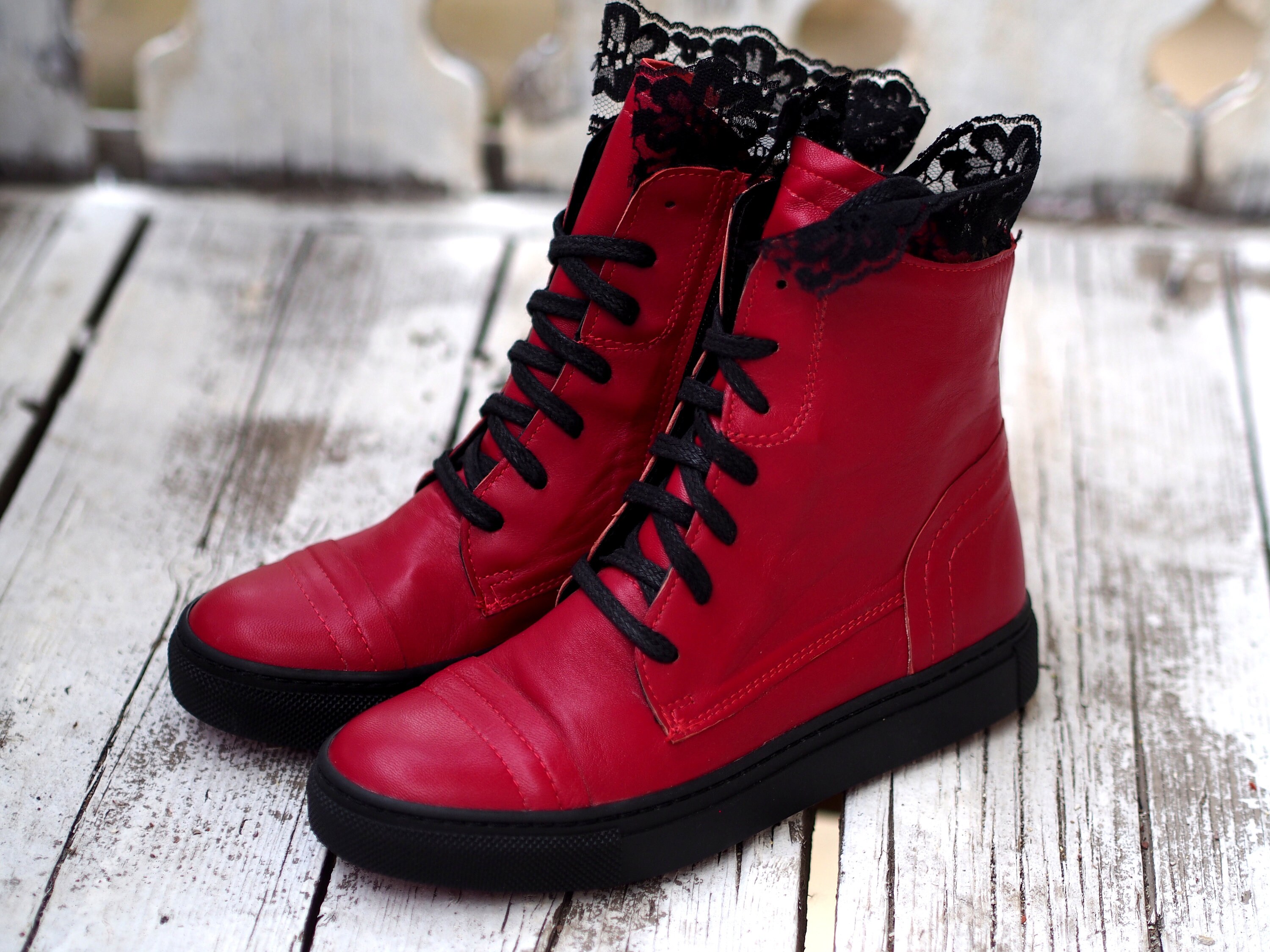 Red Genuine Leather Sneakerswomen Genuine Leather Etsy