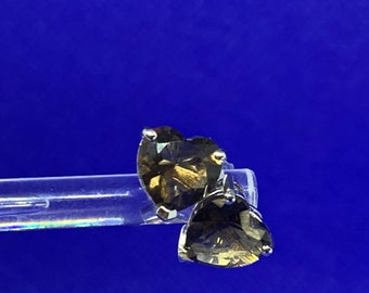 Heart stud earrings siberian smokey quartz  set in sterling silver