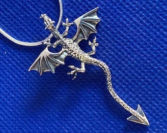 Dragon Pendant Sterling Silver with sterling silver snake chain