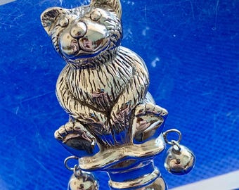Teddy Bear Baby Rattle keep sake Sterling silver MOP handle two bells Victorian In Style.Perfect Christening gift