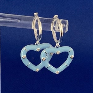 Hearts Enamelled  Cz set huggie sterling silver earrings .925