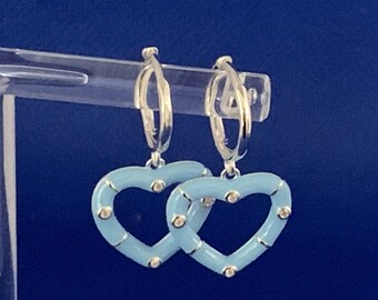Hearts Enamelled  Cz set huggie sterling silver earrings .925