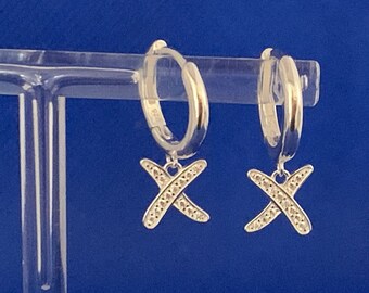 Kisses earrings C.z.set huggie drops sterling silver  .925 silver