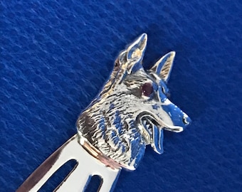 Alsatian Dog Bookmark sterling silver page mark faux gem eyes victorian in style