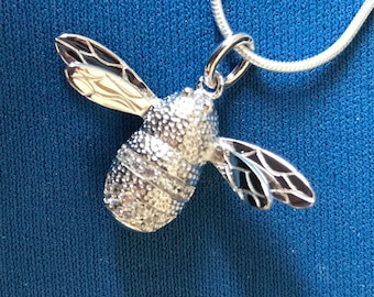 Bee encrusted in Czs Sterling silver and sterling silver 46cm snake chain