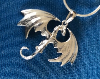 Dragon Pendant Sterling Silver with sterling silver snake chain