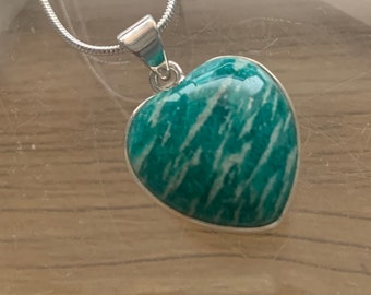 Amazonite heart set in  sterling silver Natural polished gem