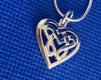 Heart pendant Celtic knot sterling silver and silver snake chain .925
