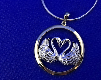 Swan Lovers Sterling  Silver Pendant and Snake Chain .925