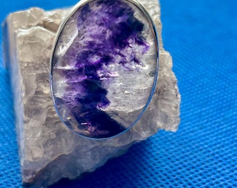 Blue John large oval Sterling Silver Pendant plus silver Snake Chain: unique mined in Derbyshire England#36