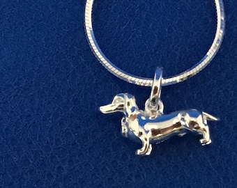 Dachshund pendant and Snake Chain  sterling silver.925 small