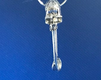 Skull momento mori pendant Victorian steampunk silver plate and sterling snake chain
