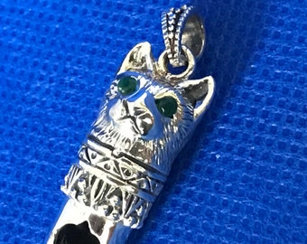 Cat Whistle Sterling silver Victorian in style faux gem eyes