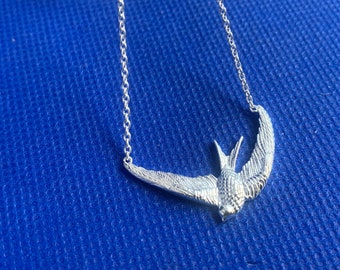 Swallow Flying Pendant Sterling Silver with sterling silver attached chain