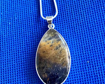 Blue john oval pendant medium set in silver unique .925 and silver snake chain 46cm