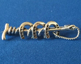 Horse Shoes and whip brooch / stock pin sterling silver .925