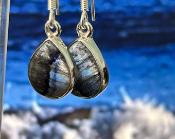 Blue John oval earrings sterling silver Natural stones mined in Derbyshire U.K. set in sterling silver. unique*16