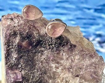 Blue John stud earrings tear drop studs studs set in sterling silver Natural polished stones mined in Derby  U.K. set in sterling silver.