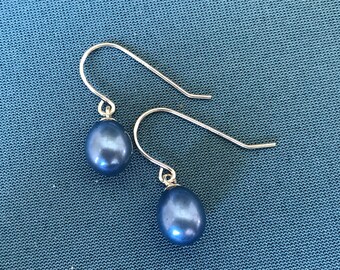 Pearl peacock colour Fresh Water drop earrings sterling silver