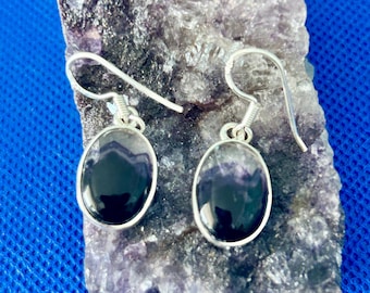 Blue John oval drop set in Sterling Silver Earrings – Derbyshire Natural gem *22 unique