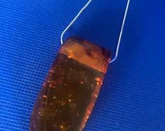 Large Amber blade pendant and snake chain 6cm x 3cm