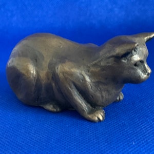 Cat crouching figurine Cold cast bronze fine quality made in the U.K.