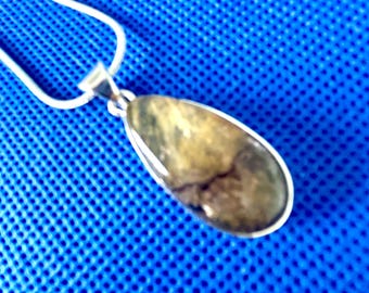 Blue John Gemstone Pendant: Sterling Silver Snake Chain,  Mined in Derbyshire England