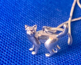 Cat pendant and Snake Chain  sterling silver.925