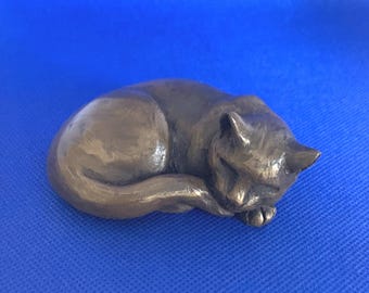 Cat Cold cast bronze figurine ...sleeping fine quality made in the U.K.