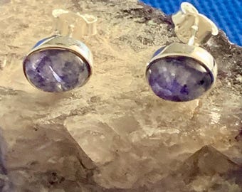 Blue John Sterling Silver Stud Earrings: Derbyshire Stone