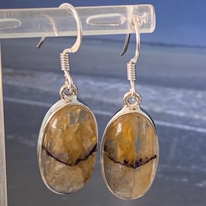 Blue John oval earrings sterling silver medium Natural stones mined in derbyshire U.K. set in sterling silver #23