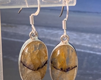 Blue John oval earrings sterling silver medium Natural stones mined in derbyshire U.K. set in sterling silver #23