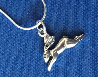 Leaping Hare Pendant sterling silver and a snake chain