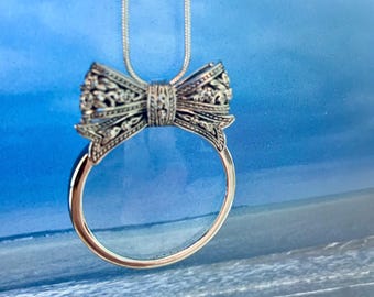 Magnifying glass Sterling silver bow marcasites Victorian in Style