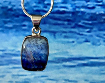 Blue John Pendant medium oblong  set in  Sterling Silver ..Snake Chain,Mined in Derbyshire Gemstone unique