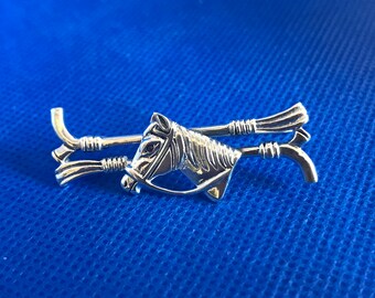 Horse Head whip and crop brooch / stock pin sterling silver .925