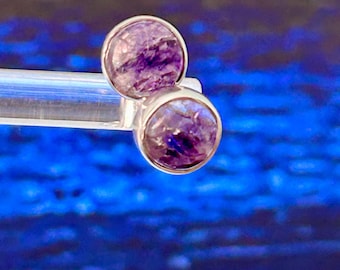 Blue John Round Stud Earrings, Sterling Silver, Derbyshire UK Stone .75cm *8
