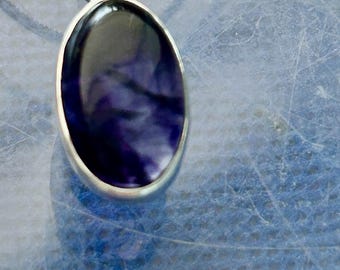 Blue John oval drop Pendant, Sterling Silver,mined in Derbyshire England Gemstone, Snake Chain sterling silver unique 11*