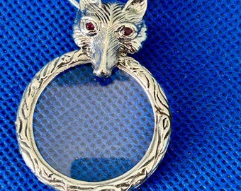 Magnifying glass loupe Fox Sterling silver Victorian in Style included 46cms snake chain