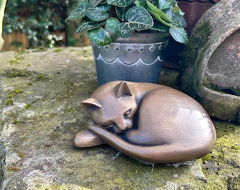 Cat Cold cast bronze larger figurine ...sleeping fine quality made in the U.K.