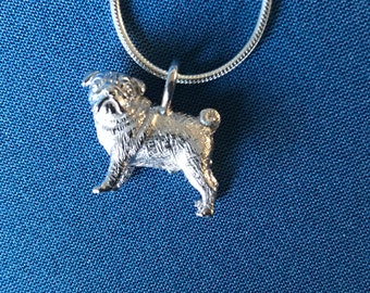 Pug pendant and snake chain sterling silver